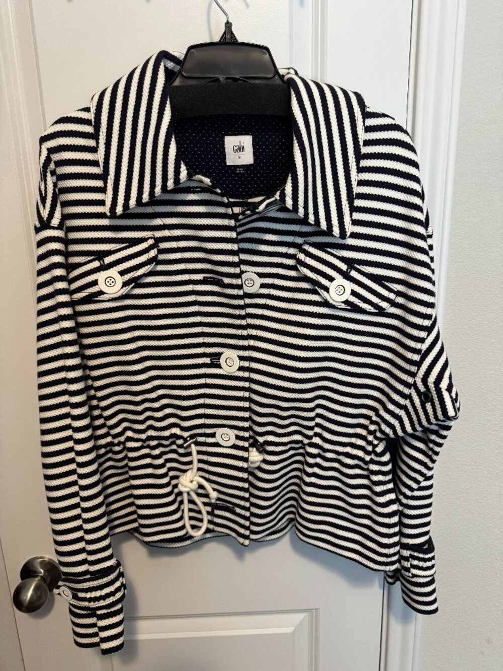 CAbi Harbor Navy/white jacket EUC - button and tie waist Cruise Jacket size medi